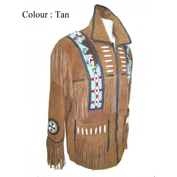 Indian Western Fringe Beaded  Leather Jacket - Huron 140