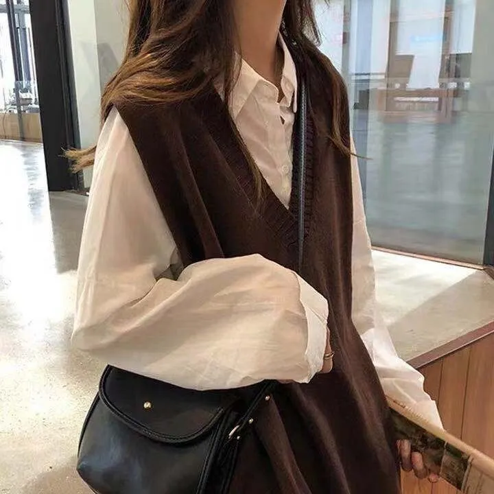 Joskaa Christmas Gift Sweater Vest Women Loose V-neck Solid Korean Style Knitting Sleeveless Chic Trendy Retro Large Size 3XL Womens Vests Ulzzang New