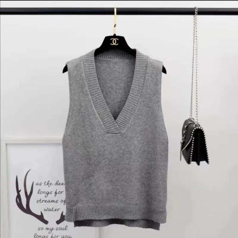 Joskaa Christmas Gift Sweater Vest Women Loose V-neck Solid Korean Style Knitting Sleeveless Chic Trendy Retro Large Size 3XL Womens Vests Ulzzang New