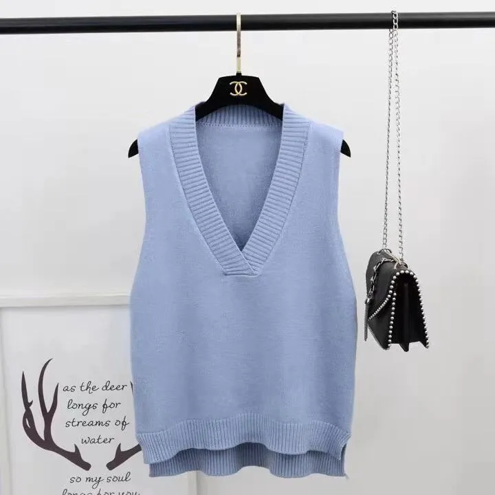 Joskaa Christmas Gift Sweater Vest Women Loose V-neck Solid Korean Style Knitting Sleeveless Chic Trendy Retro Large Size 3XL Womens Vests Ulzzang New