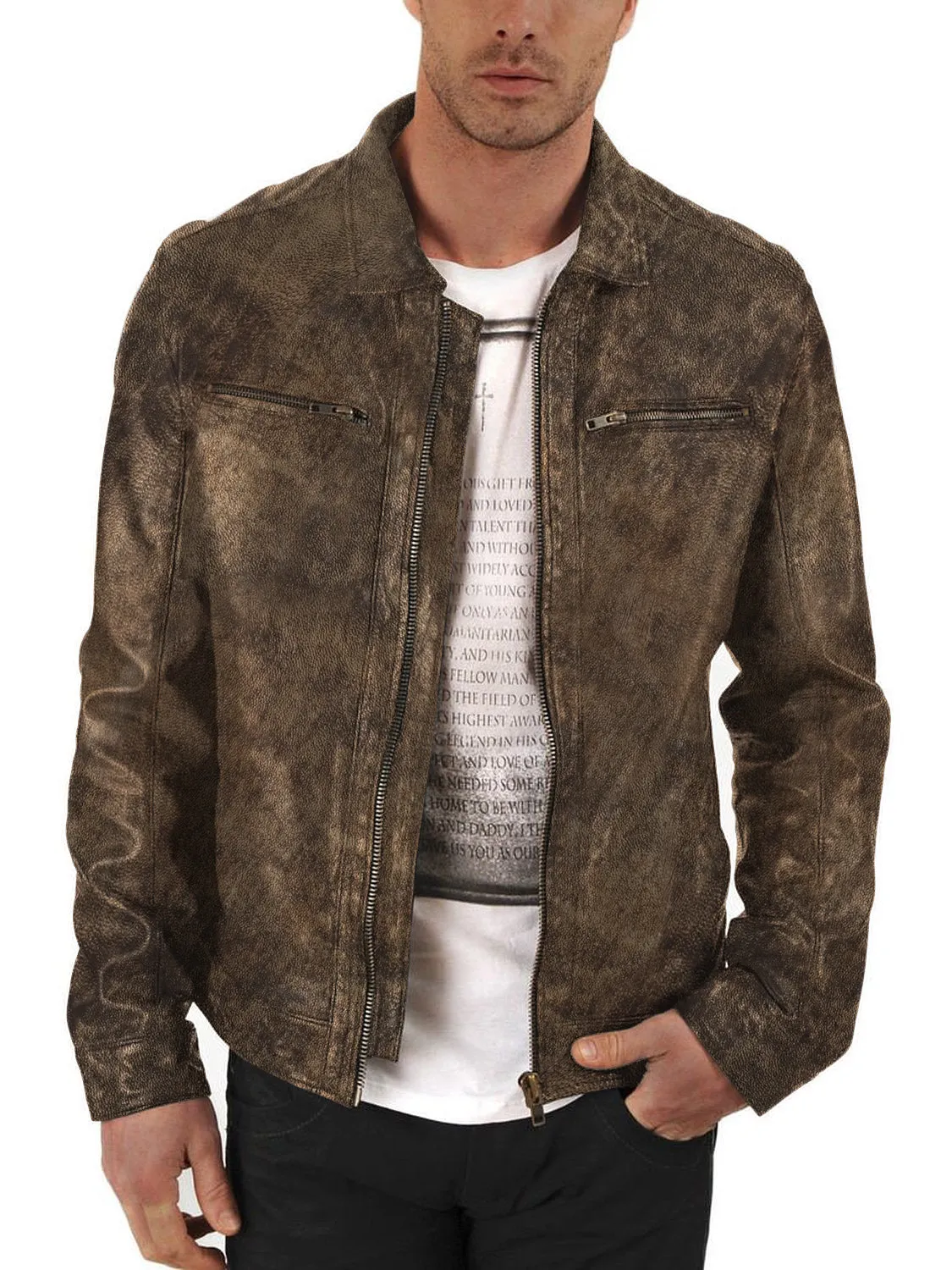 Leather Jackets Hub Mens Genuine Lambskin Leather Jacket (Black, Aviator Jacket) - 1501336