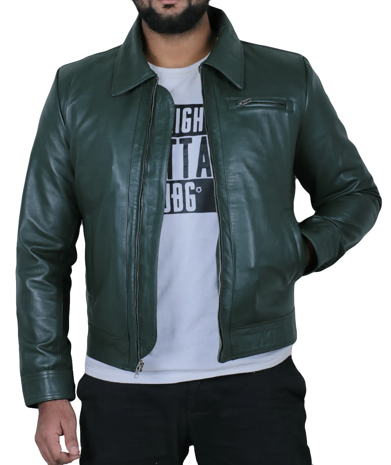 Leather Jackets Hub Mens Genuine Lambskin Leather Jacket (Black, Aviator Jacket) - 1501389