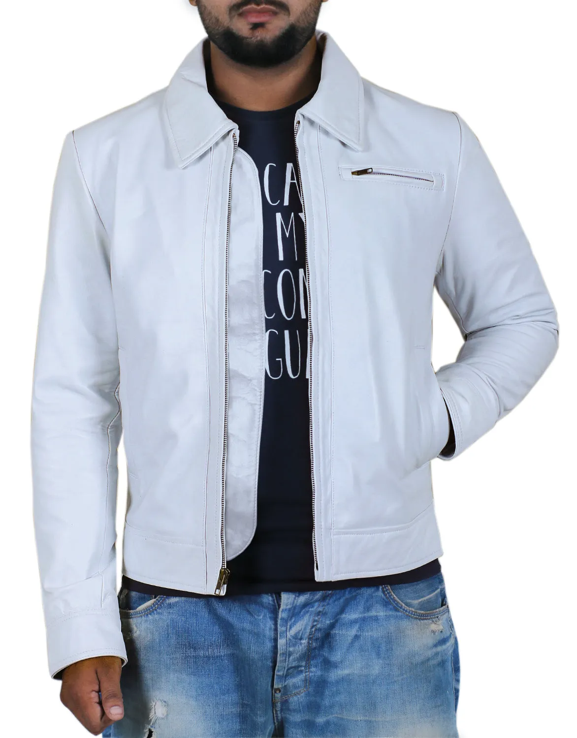 Leather Jackets Hub Mens Genuine Lambskin Leather Jacket (Black, Aviator Jacket) - 1501389