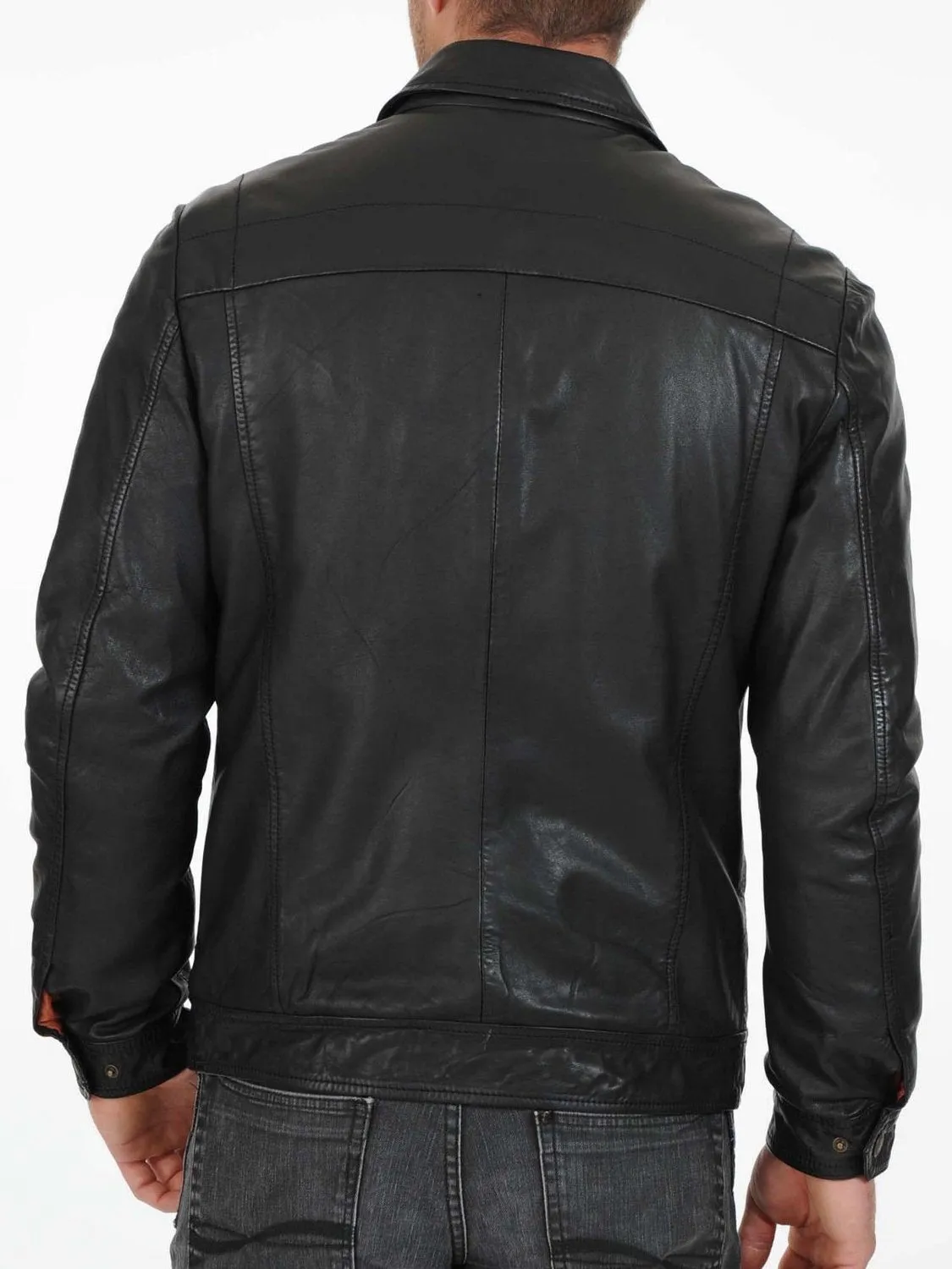 Leather Jackets Hub Mens Genuine Lambskin Leather Jacket (Black, Aviator Jacket) - 1501389