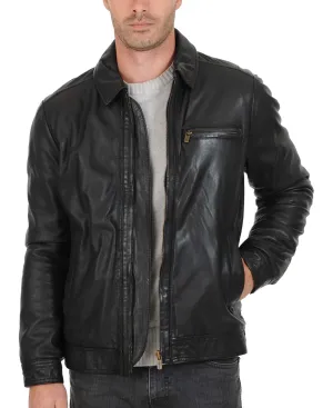Leather Jackets Hub Mens Genuine Lambskin Leather Jacket (Black, Aviator Jacket) - 1501389