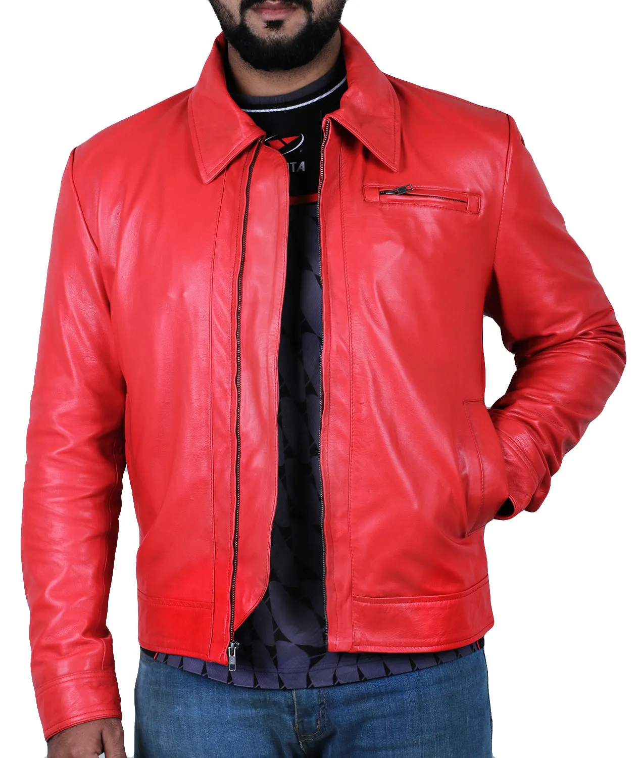 Leather Jackets Hub Mens Genuine Lambskin Leather Jacket (Black, Aviator Jacket) - 1501389