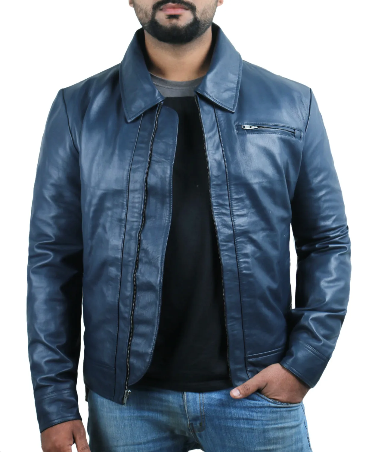 Leather Jackets Hub Mens Genuine Lambskin Leather Jacket (Black, Aviator Jacket) - 1501389