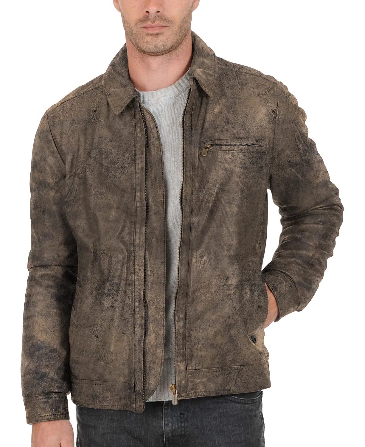 Leather Jackets Hub Mens Genuine Lambskin Leather Jacket (Black, Aviator Jacket) - 1501389