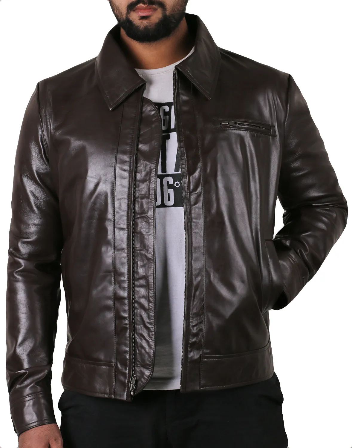 Leather Jackets Hub Mens Genuine Lambskin Leather Jacket (Black, Aviator Jacket) - 1501389