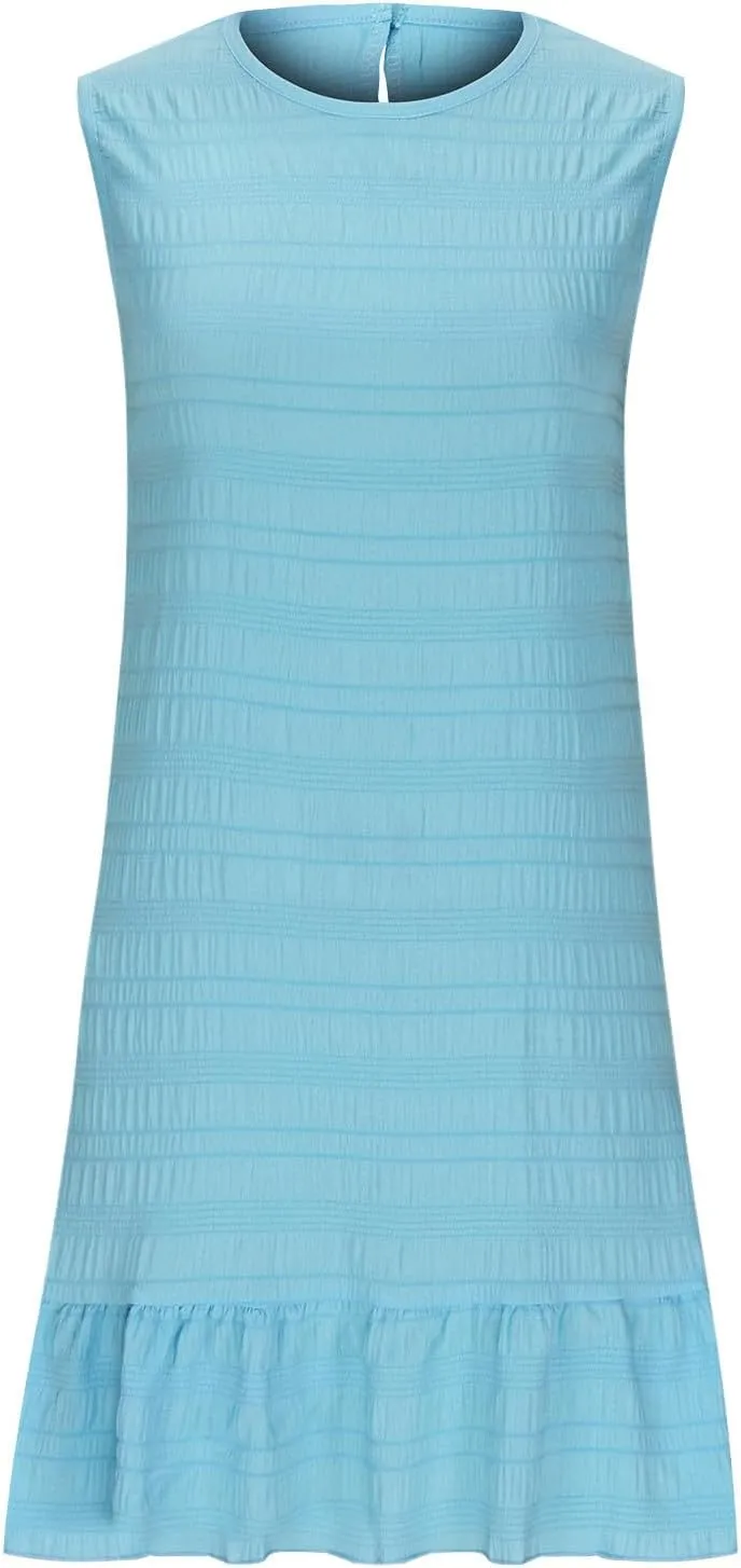 Lmdudan 2025 Summer Dress for Women Ruffle Hem Swing Mini Dress Sleeveless Tank Dresses Round Neck Casual Smock Sundress