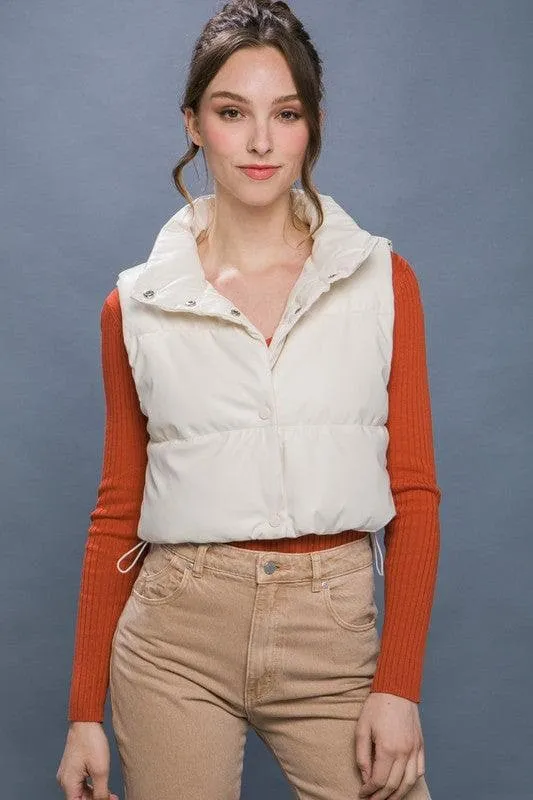 Love Tree Faux Leather Puffer Vest With Snap Button