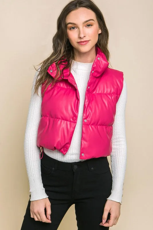 Love Tree PU Faux Leather puffer Vest With Snap Button