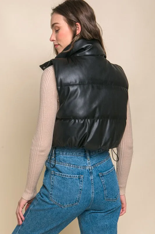 Love Tree PU Faux Leather puffer Vest With Snap Button