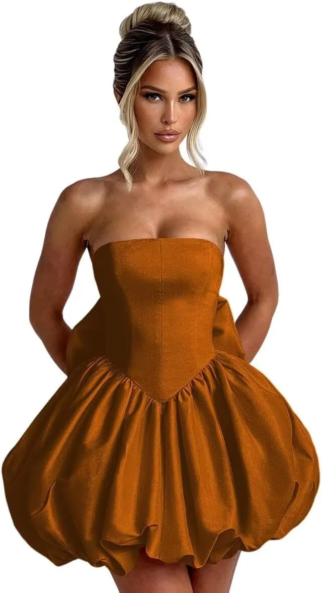 Loyeloy Strapless Homecoming Dresses with Bow 2025 Short Prom Dresses for Teens Satin Mini Cocktail Party Dresses