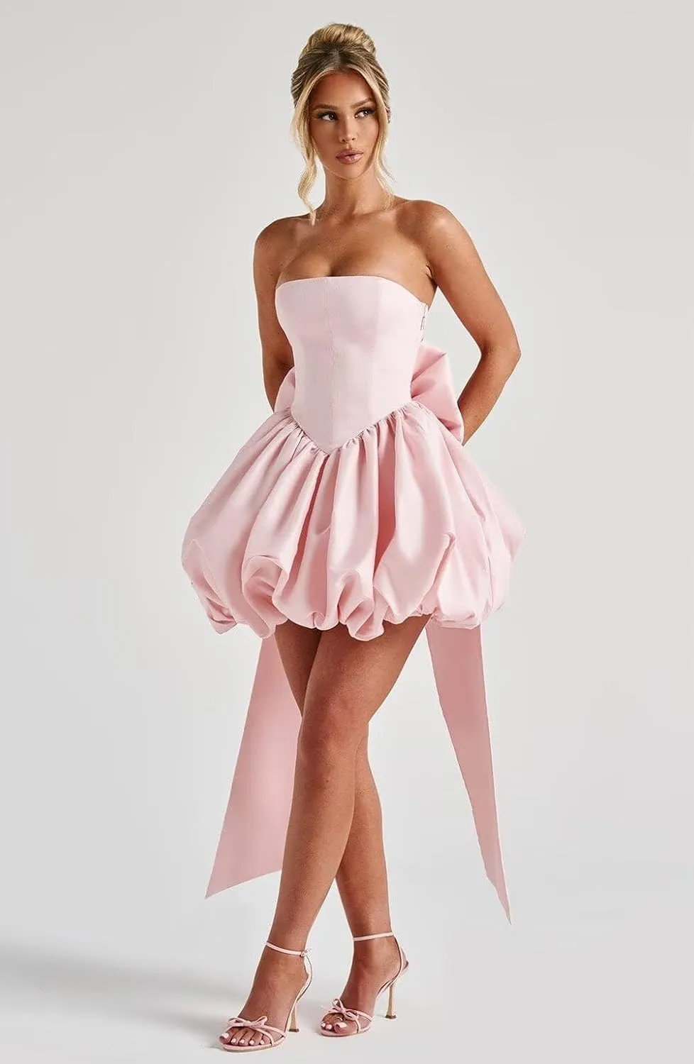Loyeloy Strapless Homecoming Dresses with Bow 2025 Short Prom Dresses for Teens Satin Mini Cocktail Party Dresses