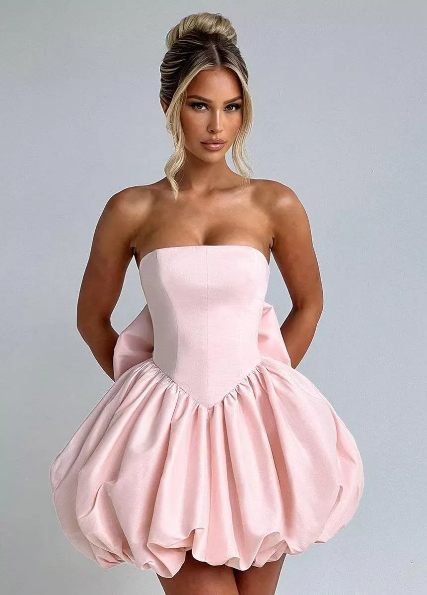 Loyeloy Strapless Homecoming Dresses with Bow 2025 Short Prom Dresses for Teens Satin Mini Cocktail Party Dresses