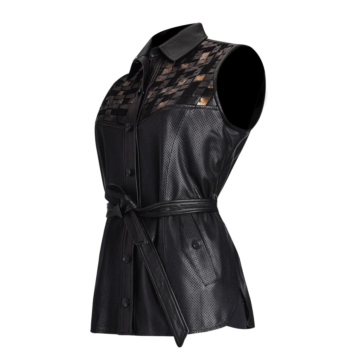 M265BOB - Cuadra black casual woven perforated leather vest for women