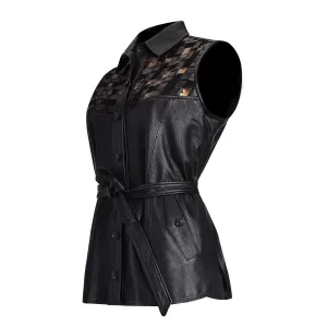 M265BOB - Cuadra black casual woven perforated leather vest for women