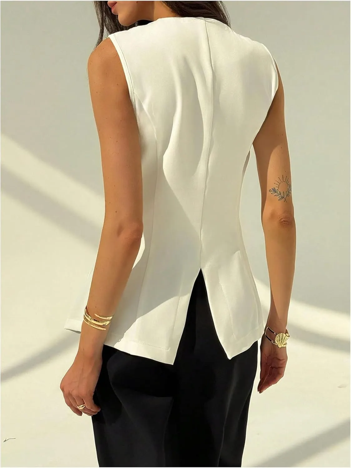 MakeMeChic Women's Sleeveless Blazer Vest Metal Button Down Split Hem Dressy Jacket Waistcoat