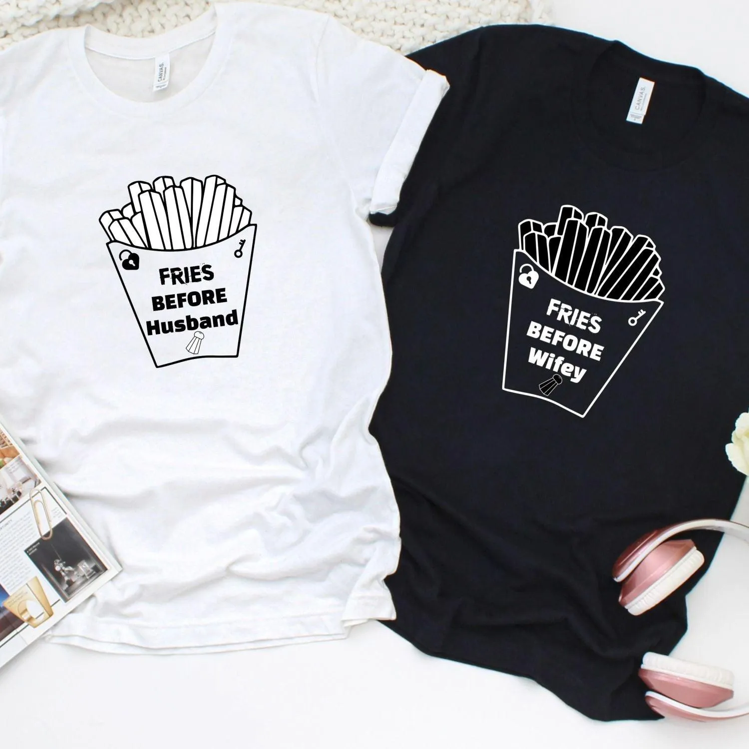 Matching Outfit Set for Foodie Couples - Fries Before Wives/Husbands