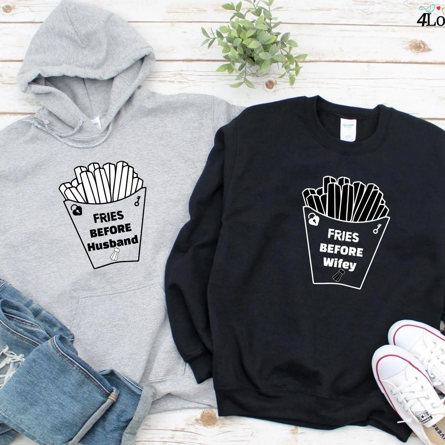 Matching Outfit Set for Foodie Couples - Fries Before Wives/Husbands
