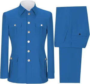 Men's Suit 2 Pice Stand Collar Formal Solid Traditional Chinese Wedding Suit for Men Set