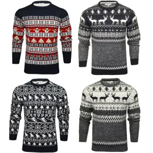Mens Xact Christmas/ Xmas Jumper 'Reindeer Fairisle Crew'