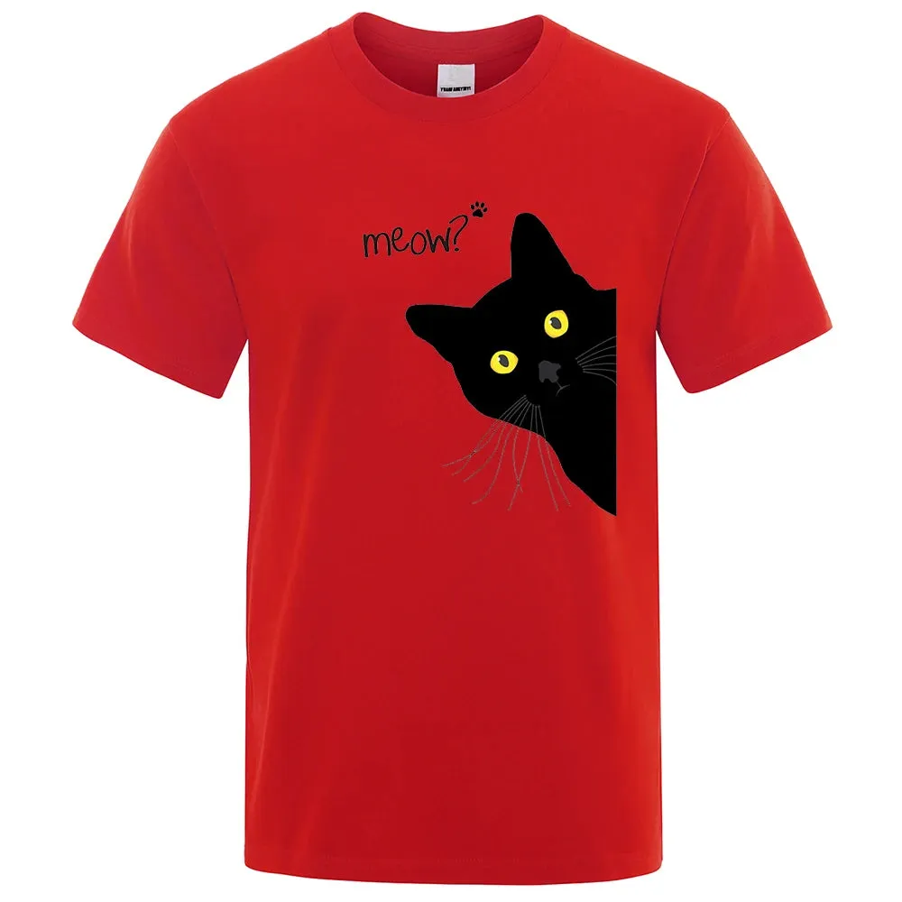 Meow Funny Oversized Cat T-Shirt Breathable Cotton Tee Summer Streetwear Top