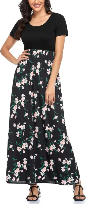 Mommy Jennie Women's Maxi Dresses Short Sleeve Long Casual Summer Sundresses
