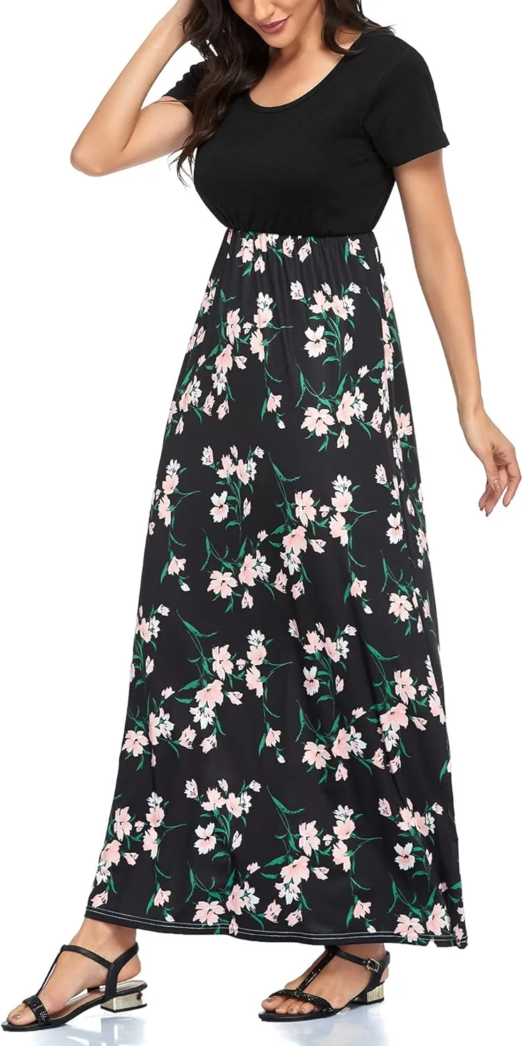 Mommy Jennie Women's Maxi Dresses Short Sleeve Long Casual Summer Sundresses
