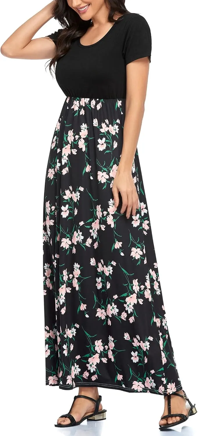Mommy Jennie Women's Maxi Dresses Short Sleeve Long Casual Summer Sundresses