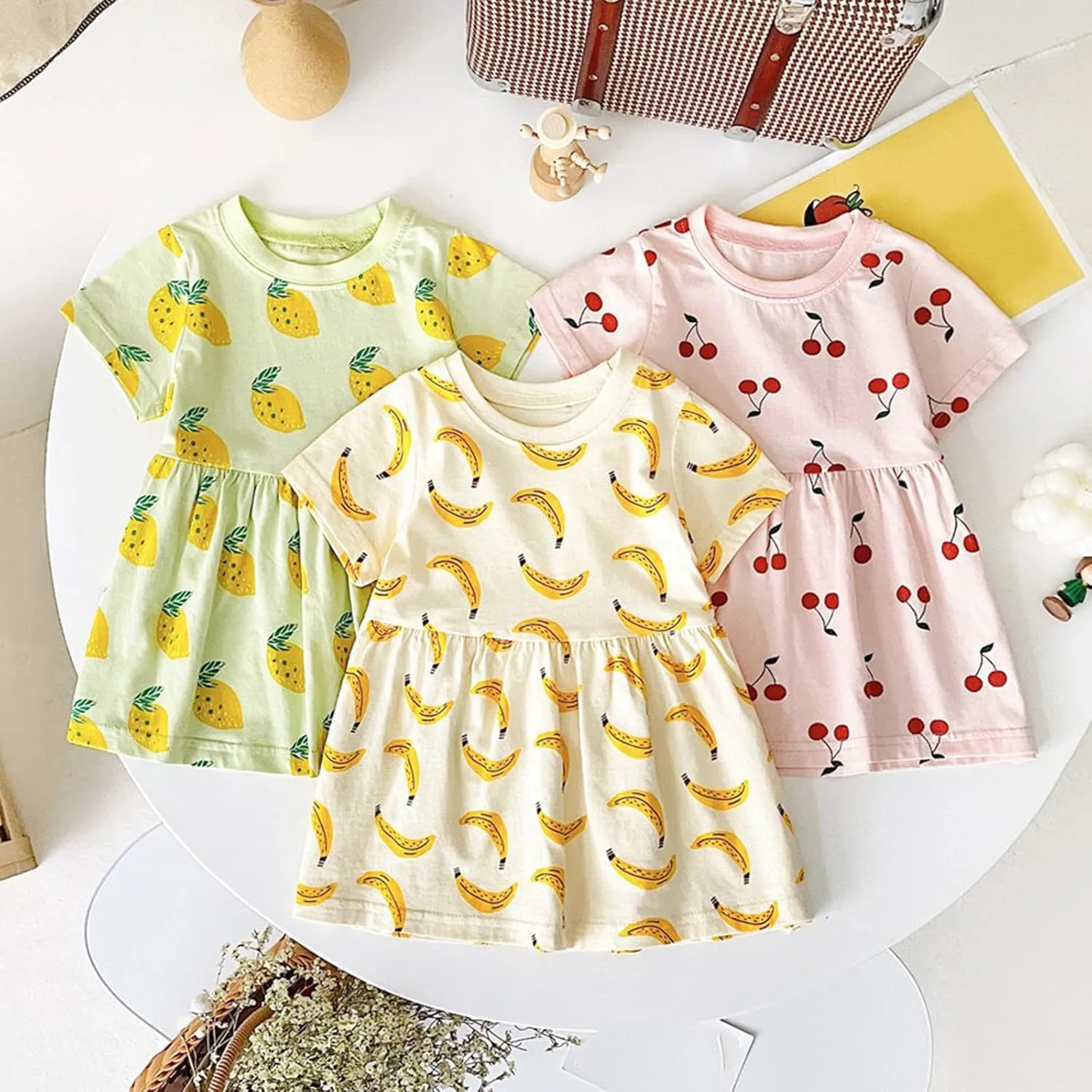 Moonker Toddler Baby Girl Fruit Mini Skirt Bowknot Ruffle Sleeveless Princess Dress Newborn Floral Y Brand