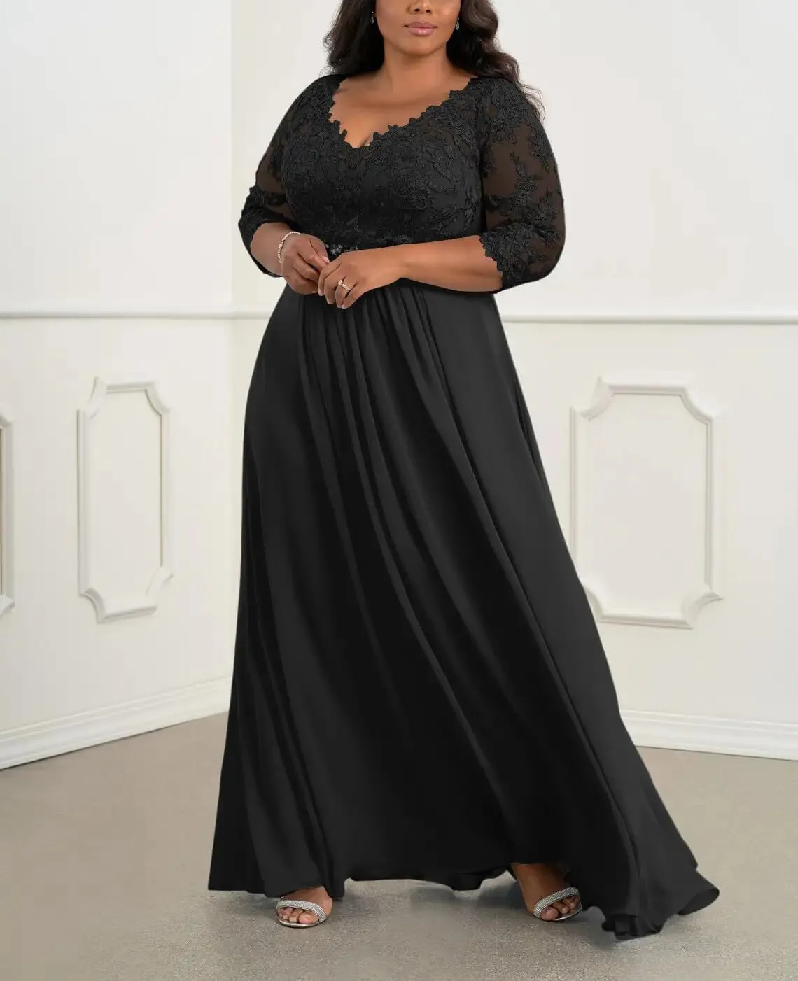 Mother of The Bride Dresses Lace Chiffon Formal Evening Dresses V Neck Wedding Guest Dresses for Women Plus Size