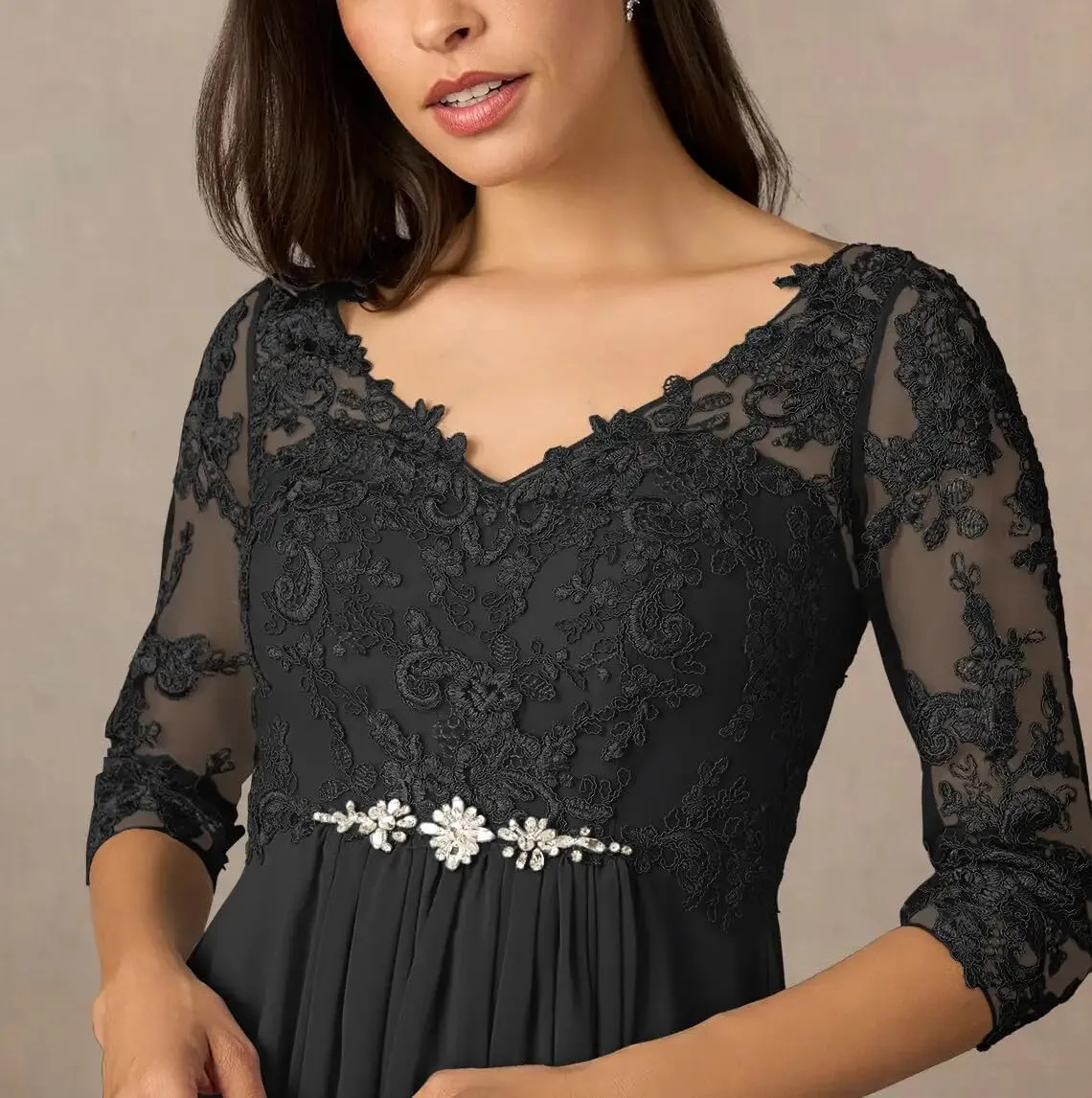 Mother of The Bride Dresses Lace Chiffon Formal Evening Dresses V Neck Wedding Guest Dresses for Women Plus Size