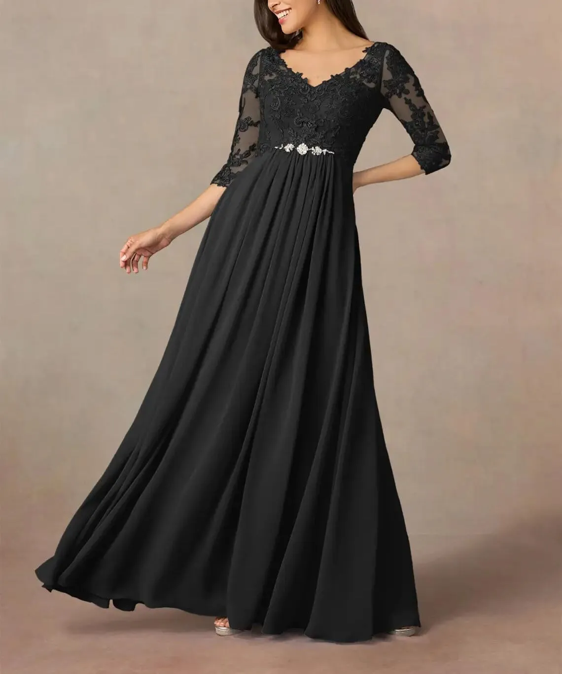 Mother of The Bride Dresses Lace Chiffon Formal Evening Dresses V Neck Wedding Guest Dresses for Women Plus Size
