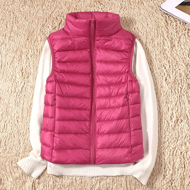 New Women Sleeveless Women's Ultra Light Down Vests Slim Jacket Girl Gilet Lightweight Windproof Warm Waistcoat Portable