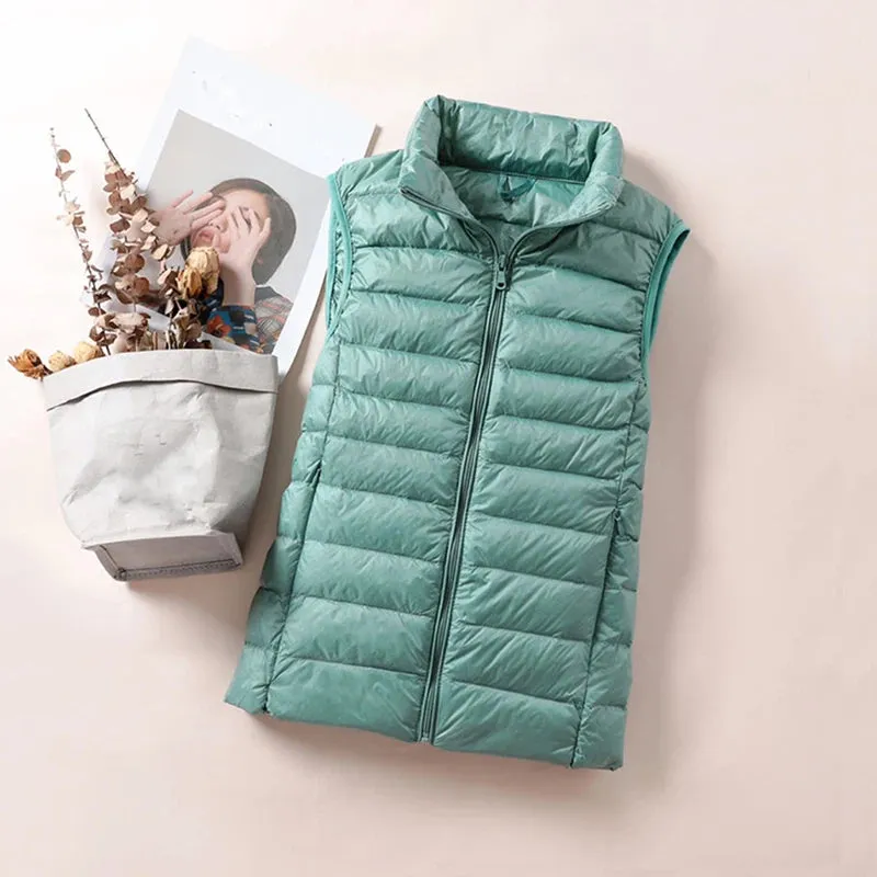 New Women Sleeveless Women's Ultra Light Down Vests Slim Jacket Girl Gilet Lightweight Windproof Warm Waistcoat Portable