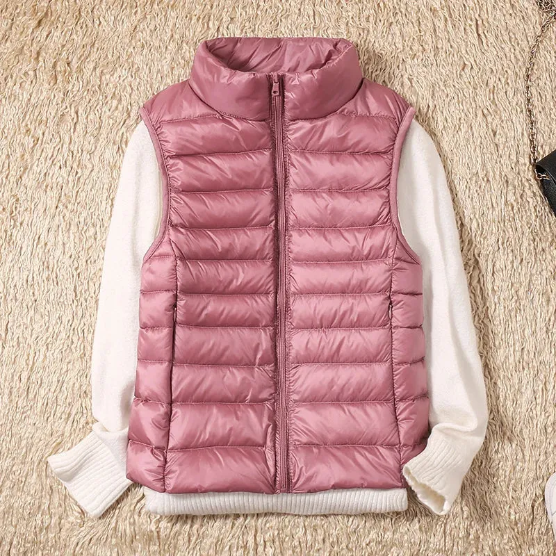 New Women Sleeveless Women's Ultra Light Down Vests Slim Jacket Girl Gilet Lightweight Windproof Warm Waistcoat Portable