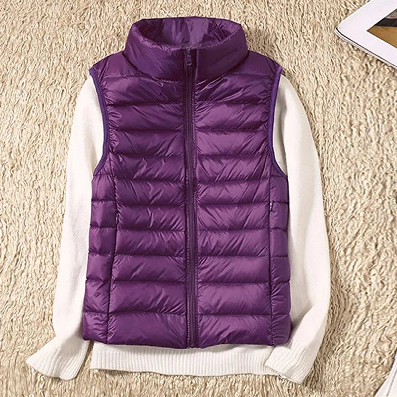 New Women Sleeveless Women's Ultra Light Down Vests Slim Jacket Girl Gilet Lightweight Windproof Warm Waistcoat Portable