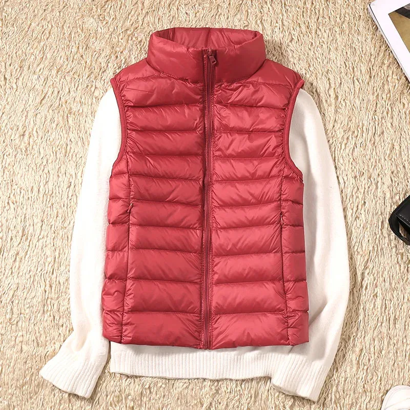 New Women Sleeveless Women's Ultra Light Down Vests Slim Jacket Girl Gilet Lightweight Windproof Warm Waistcoat Portable