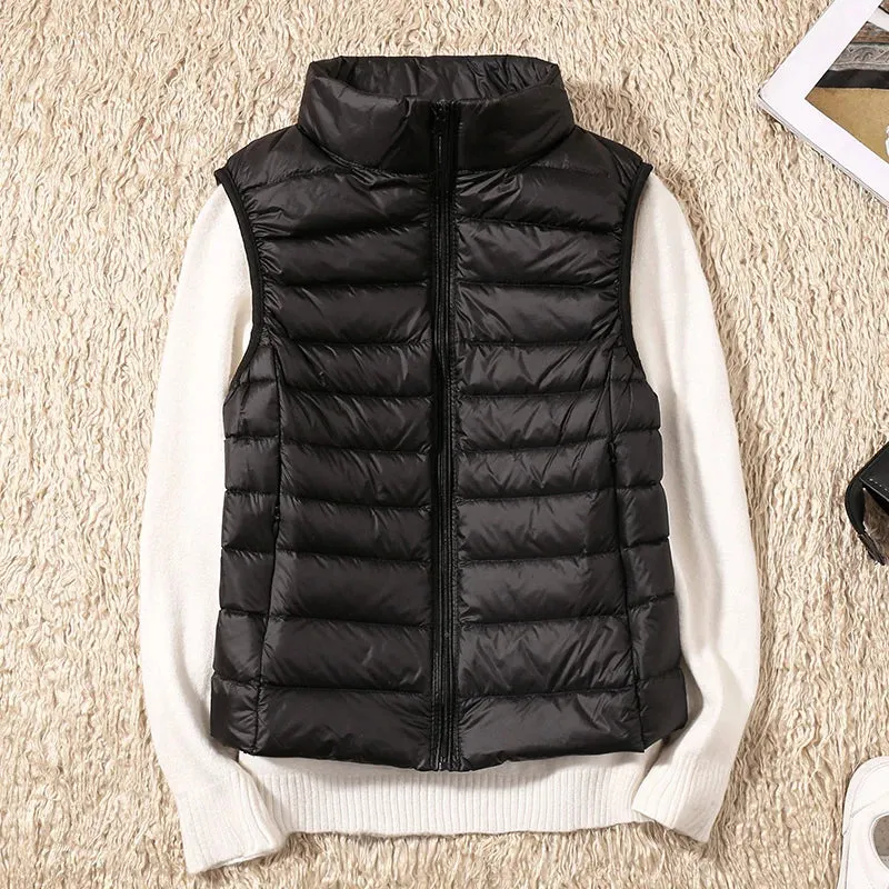 New Women Sleeveless Women's Ultra Light Down Vests Slim Jacket Girl Gilet Lightweight Windproof Warm Waistcoat Portable