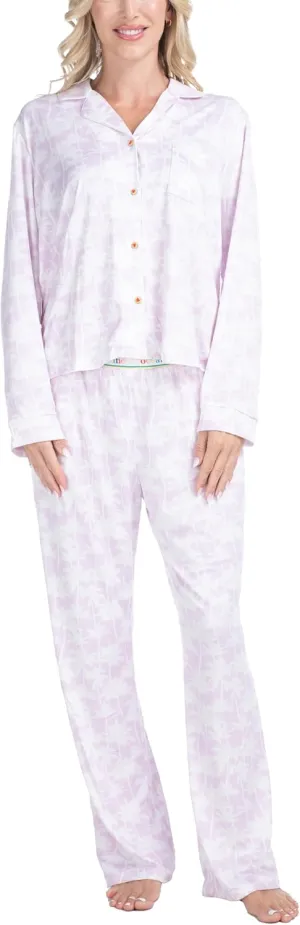 Ocean Pacific All the Vibes Women's Pajama Set - Notch Collar Button Down and Sleep Pants, Soft 2 Piece Matching Loungewear