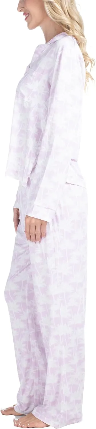 Ocean Pacific All the Vibes Women's Pajama Set - Notch Collar Button Down and Sleep Pants, Soft 2 Piece Matching Loungewear