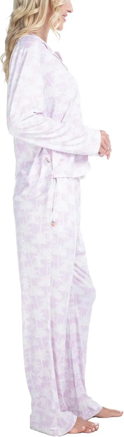 Ocean Pacific All the Vibes Women's Pajama Set - Notch Collar Button Down and Sleep Pants, Soft 2 Piece Matching Loungewear