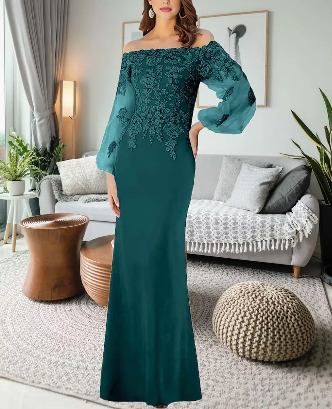 Off Shoulder Mother of The Bride Dresses Long Sleeves Laces Appliques Evening Party Dress Mermaid Wedding Guest Dress