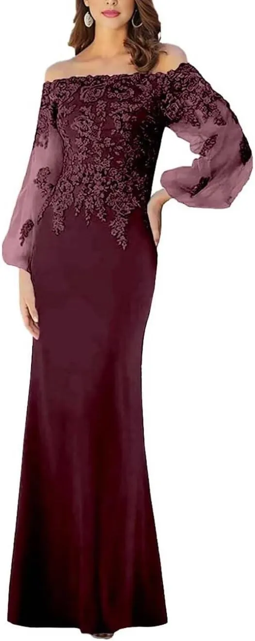 Off Shoulder Mother of The Bride Dresses Long Sleeves Laces Appliques Evening Party Dress Mermaid Wedding Guest Dress