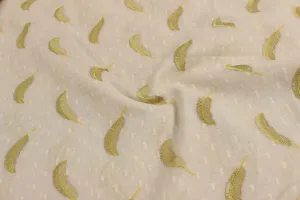 Off White Embroidered Cotton Moss Butta Fabric