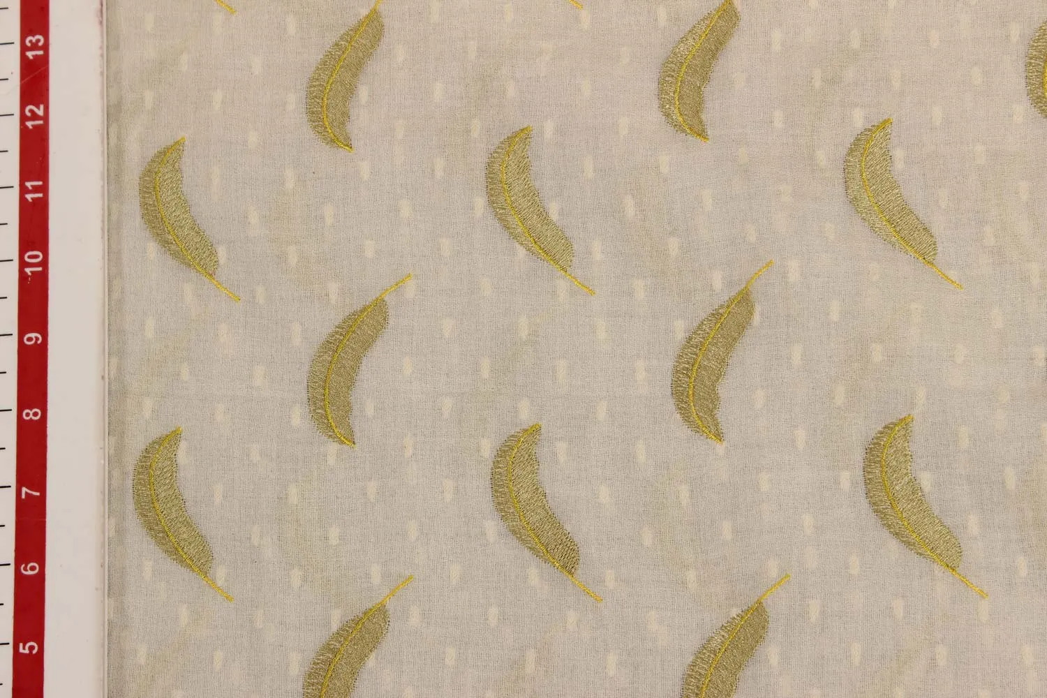 Off White Embroidered Cotton Moss Butta Fabric