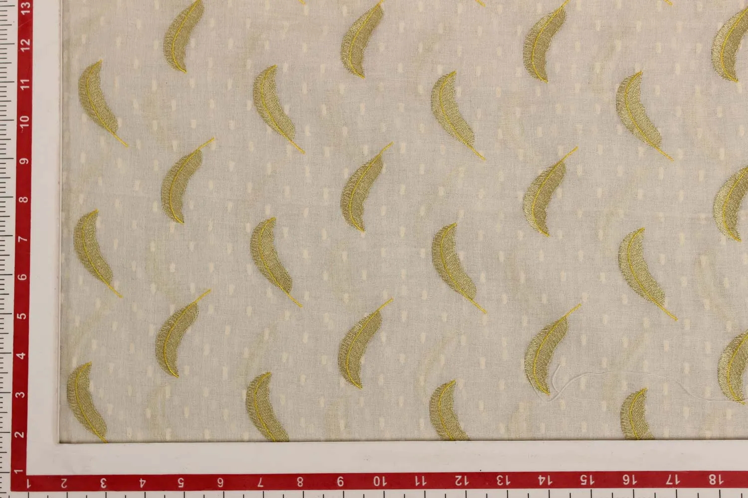 Off White Embroidered Cotton Moss Butta Fabric
