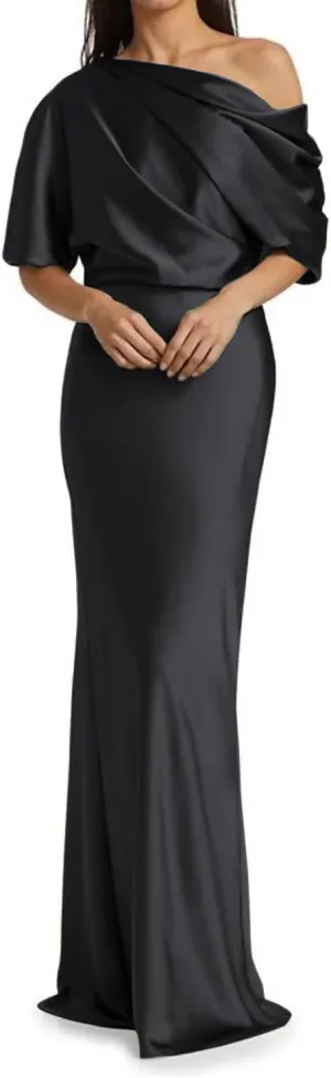 One Shoulder Mother of The Bride Dresses for Wedding Mermaid Half Sleeve Satin Formal Evening Party Gowns